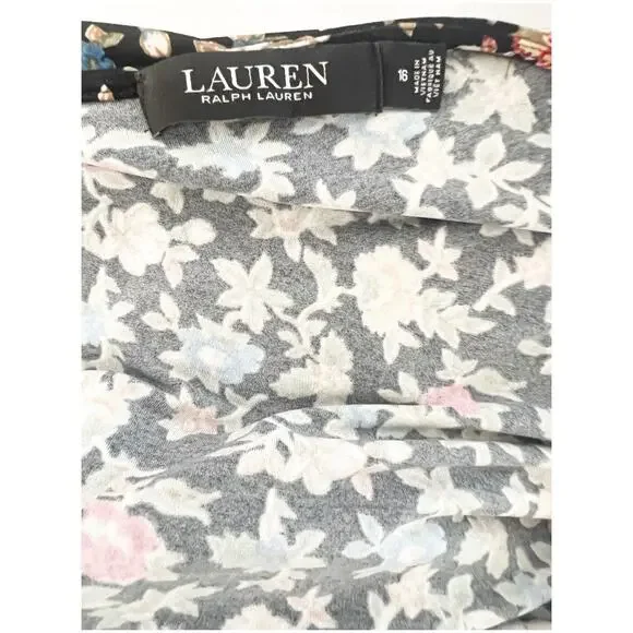 Ralph Lauren Floral Wrap Dress Plus Size 16 Knee Length V-Neck Cottage Core - Picture 11 of 16